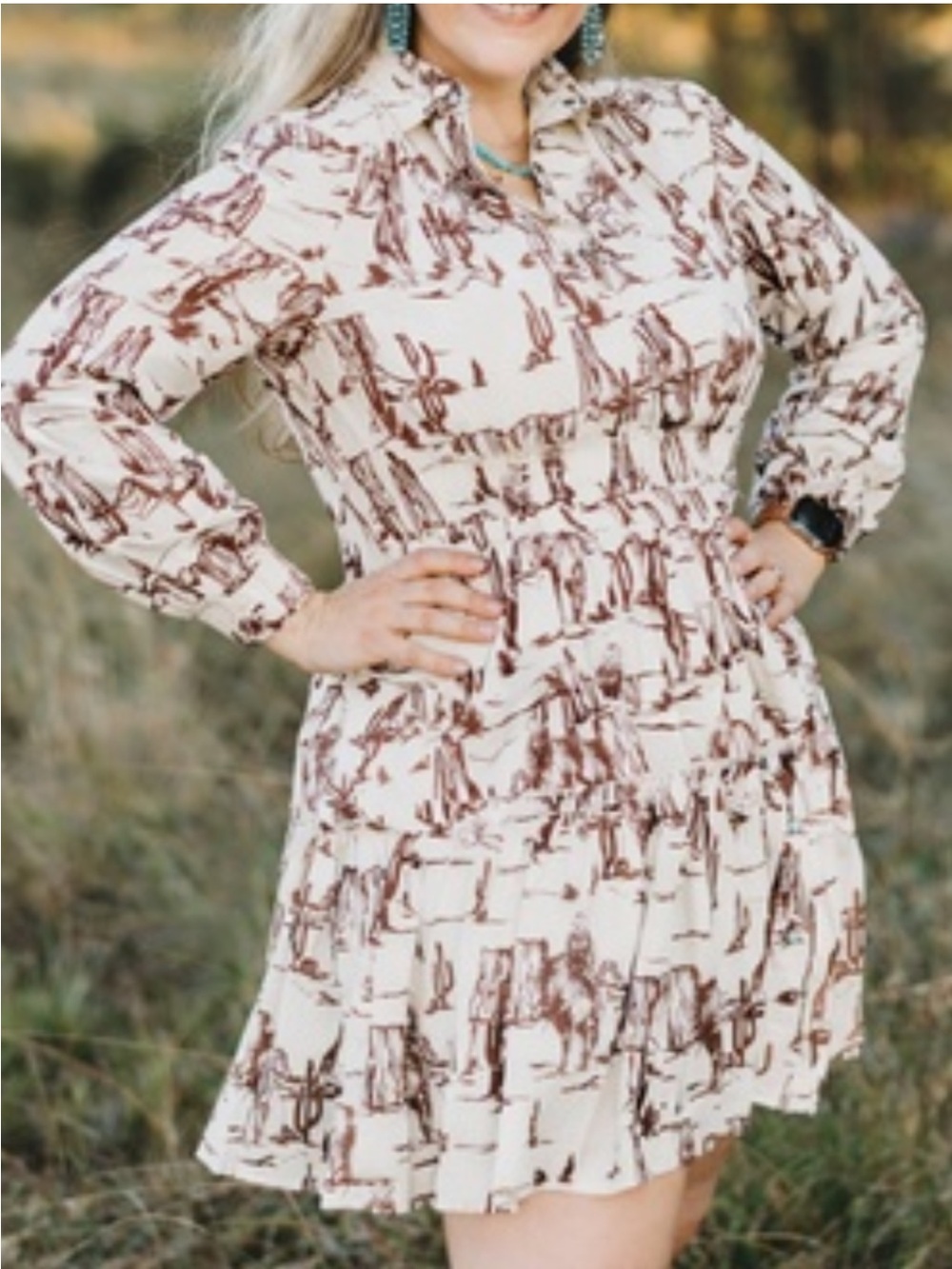 Western Express Cream and Brown Pony Print  dress